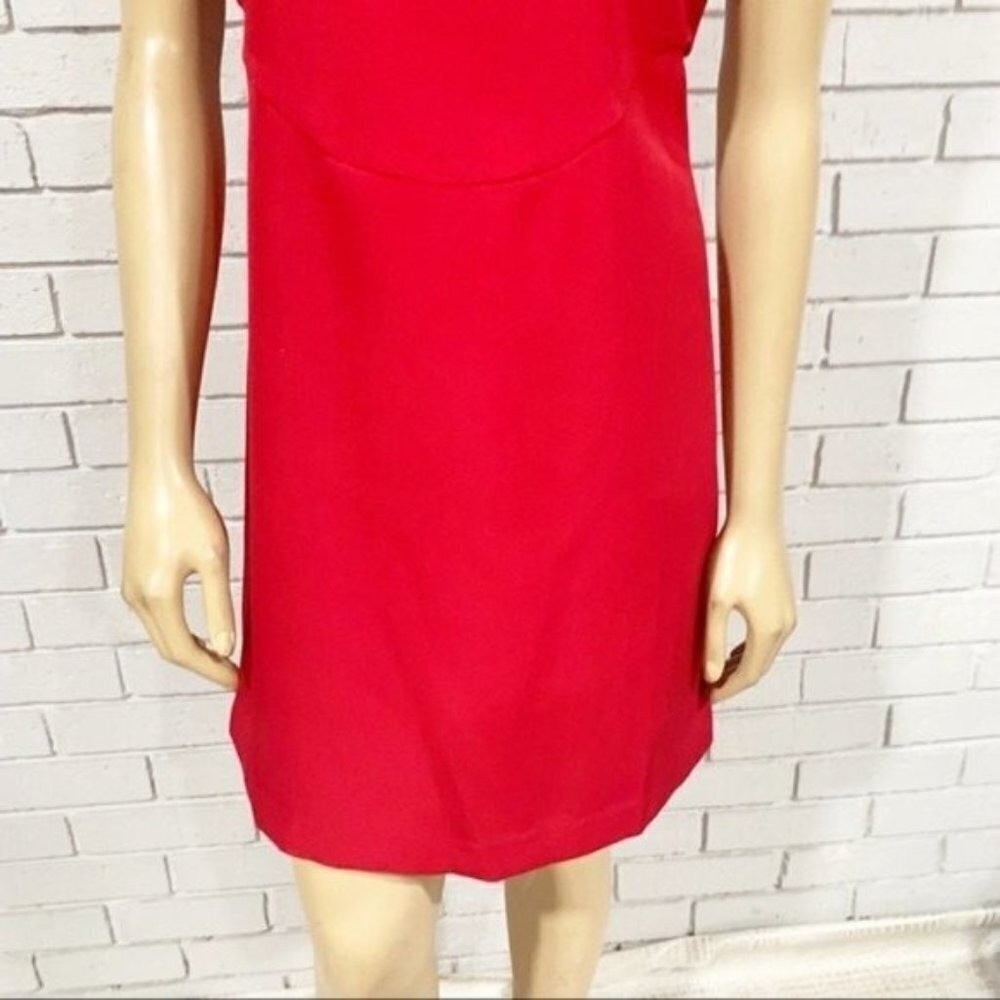 Anthropologie Red Sleeveless Side Cut Out Mini Shift Dress Round Neck Zip Back - Picture 8 of 13